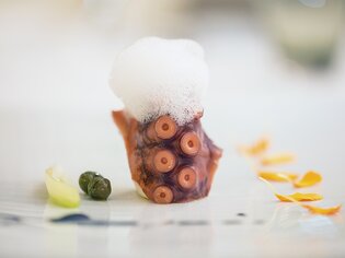 An artfully arranged dish with octopus and foam. | © Restaurant Artis