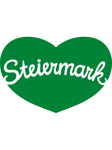 Logo with green heart and text 'Steiermark'.