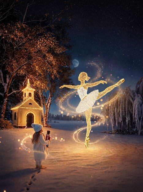 Una bambina e una ballerina in una foresta invernale. | © Lumagica