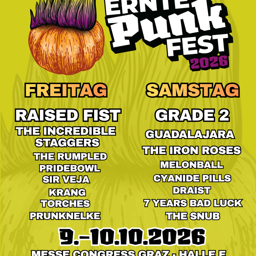 Poster for Punk Fest 2026 with band performances and event details. | © Punkverein Austria