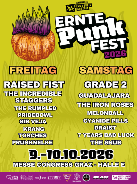 Poster for Punk Fest 2026 with band performances and event details. | © Punkverein Austria
