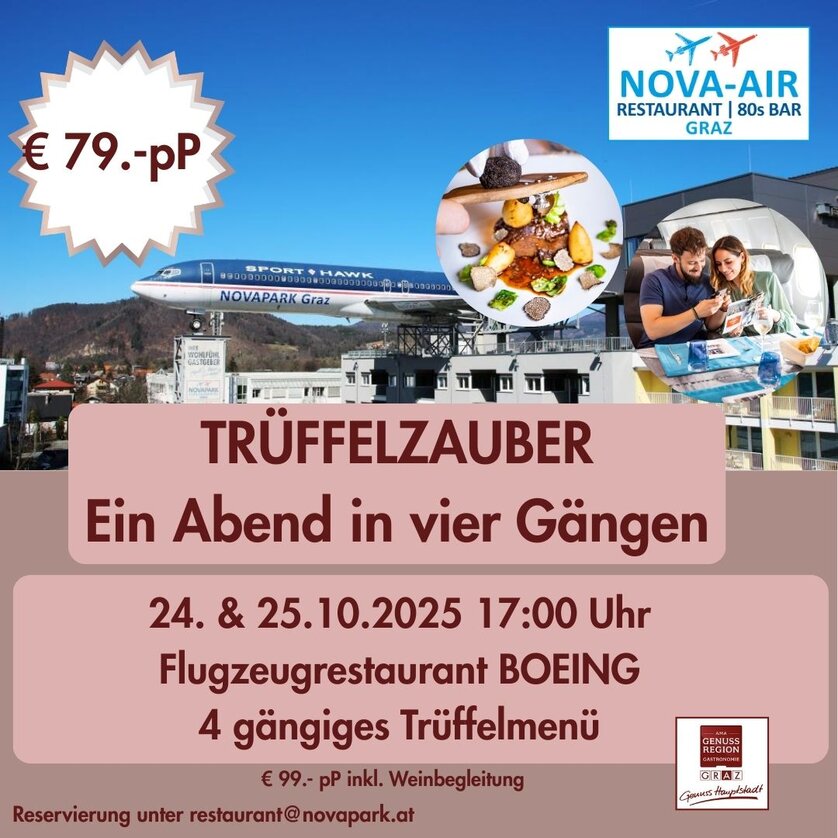 Truffle Magic at Airplane Restaurant BOEING | © Hotel Novapark An evening with four courses at the airplane restaurant BOEING | © Hotel Novapark