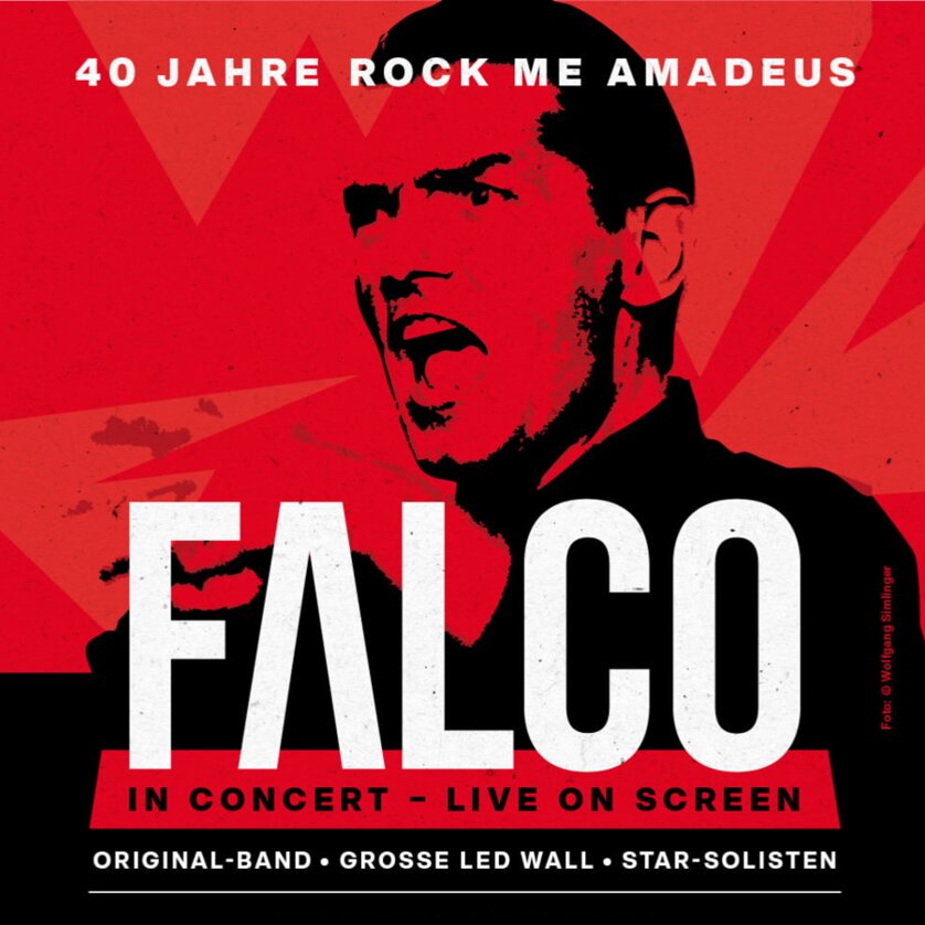 Falco: 40 Years of Rock Me Amadeus, Live in Concert | © wolfgang simlinger Poster for Falco's concert celebrating 40 years of Rock Me Amadeus. | © wolfgang simlinger
