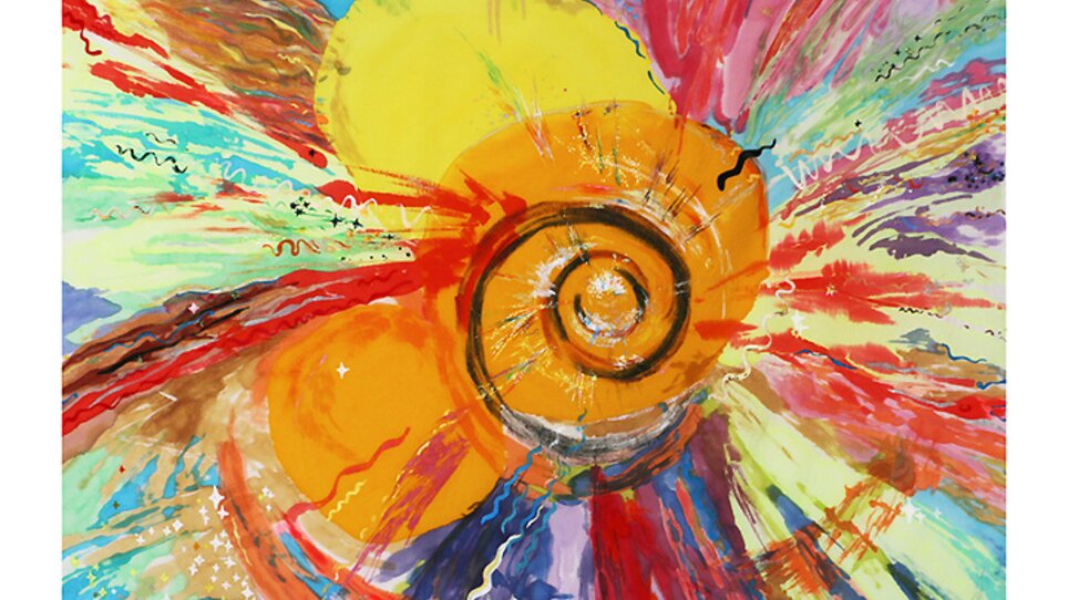 Abstrakte Darstellung einer Spirale mit bunten Farben und dynamischen Linien. | © Sylvia Fruhmann alias LiLa Herderberg