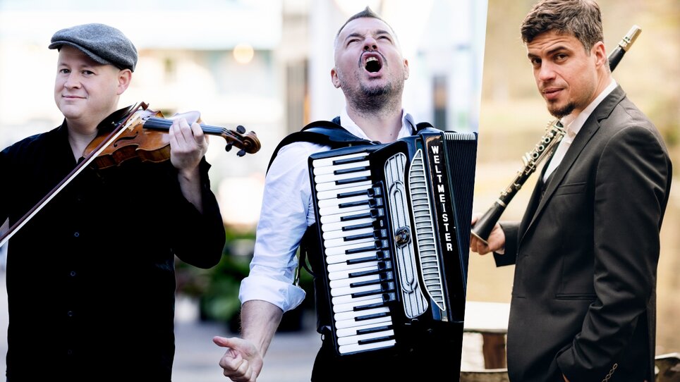 Three musicians: a violinist, a singer with an accordion, and a clarinetist. | © Julia Wesely