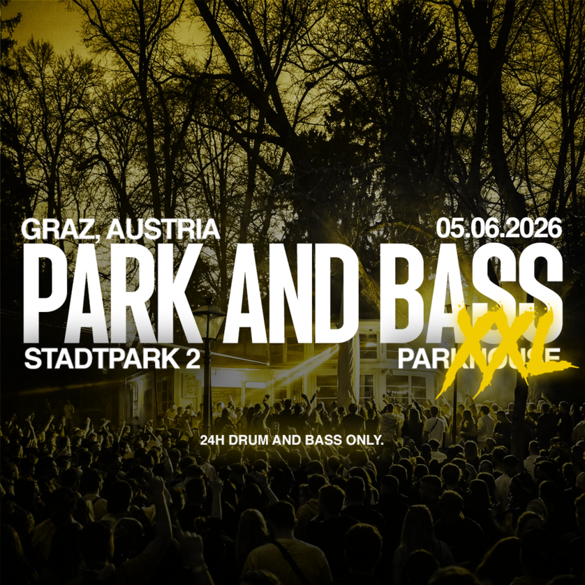 poster for the event Park and Bass XXL, showing a crowd in a parc | © KNAPP Media