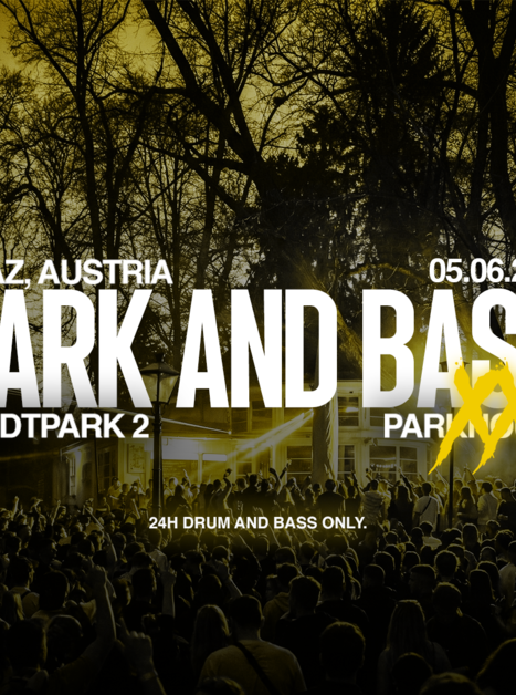poster for the event Park and Bass XXL, showing a crowd in a parc | © KNAPP Media