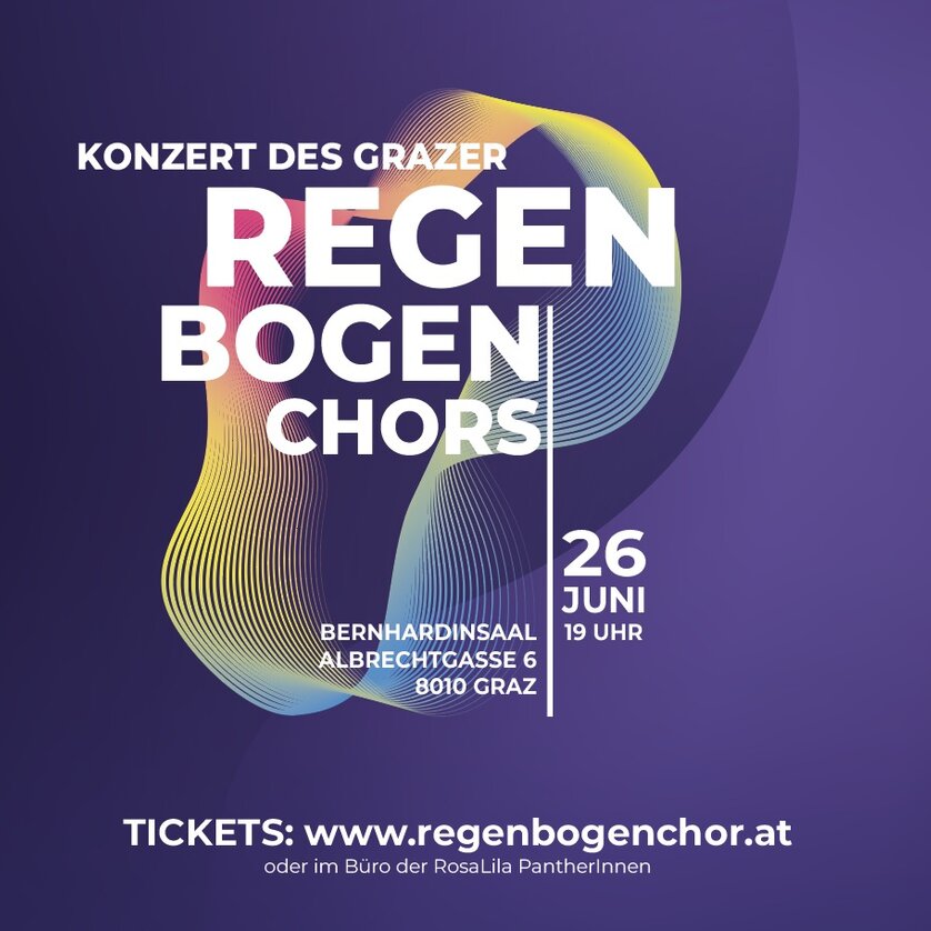 Invito al concerto del Coro Arcobaleno di Graz il 26 giugno al Bernhardinsaal di Graz.
