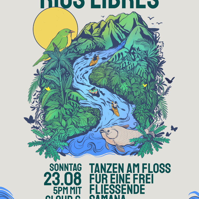 Illustration für eine Veranstaltung zu freien Flüssen mit Fluss, Pflanzen und Tieren. | © River Collectiv
