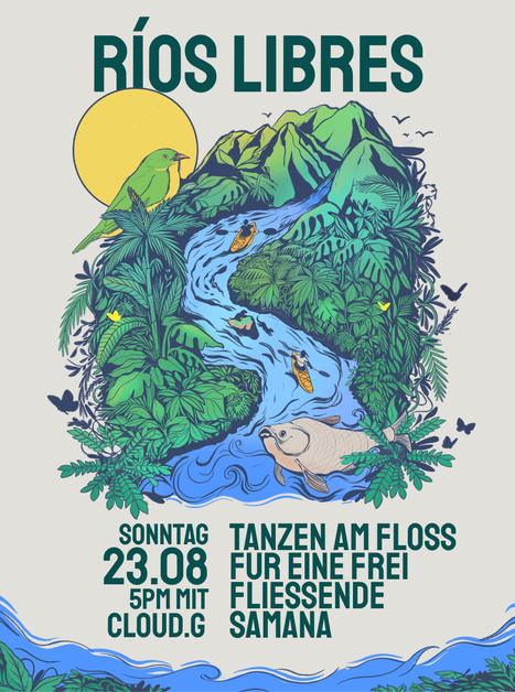 Illustration für eine Veranstaltung zu freien Flüssen mit Fluss, Pflanzen und Tieren. | © River Collectiv