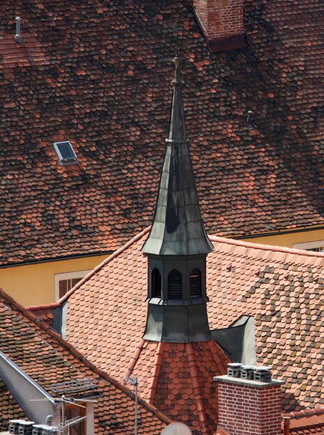 View of the famous rooftop landscape of Graz.