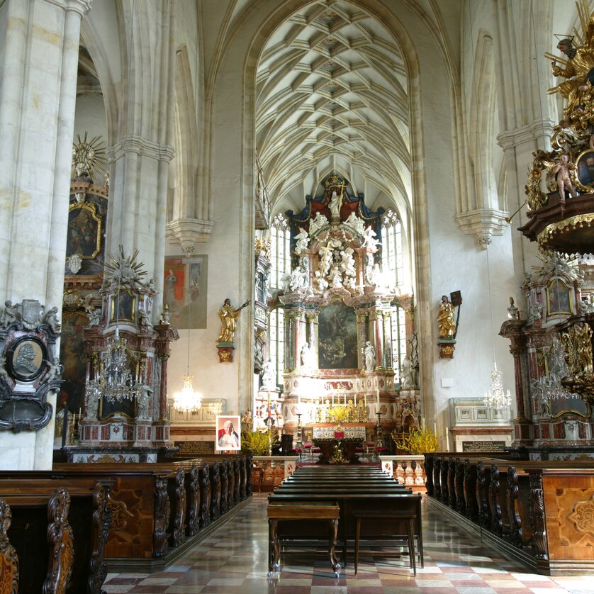 Blick ins Innere des Grazer Doms mit historischer Architektur. | © Graz Tourismus - Harry Schiffer