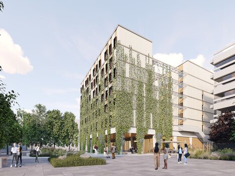 Vista esterna di harry's home Graz-Smart City con elementi vegetali. | © harry's home Graz-Smart City