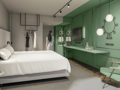 Camera nell'Hotel Ibis Styles Graz Messe con letto e scrivania. | © Hotel Ibis Styles Graz Messe