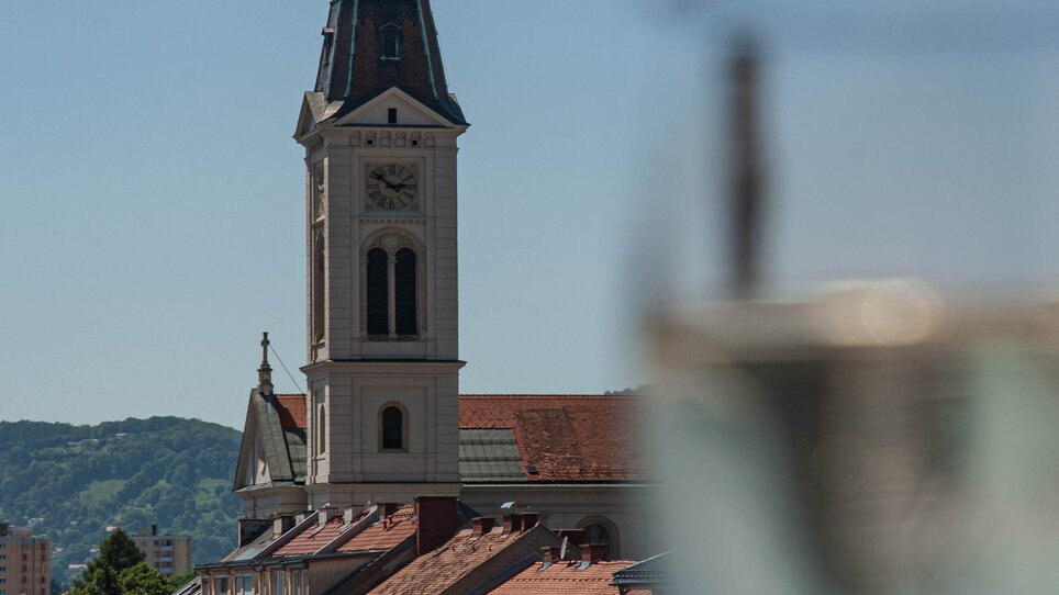 The tower of Josefskirche Graz seen from Best Western Plus Plaza Hotel Graz. | © PLAZA INN Graz City